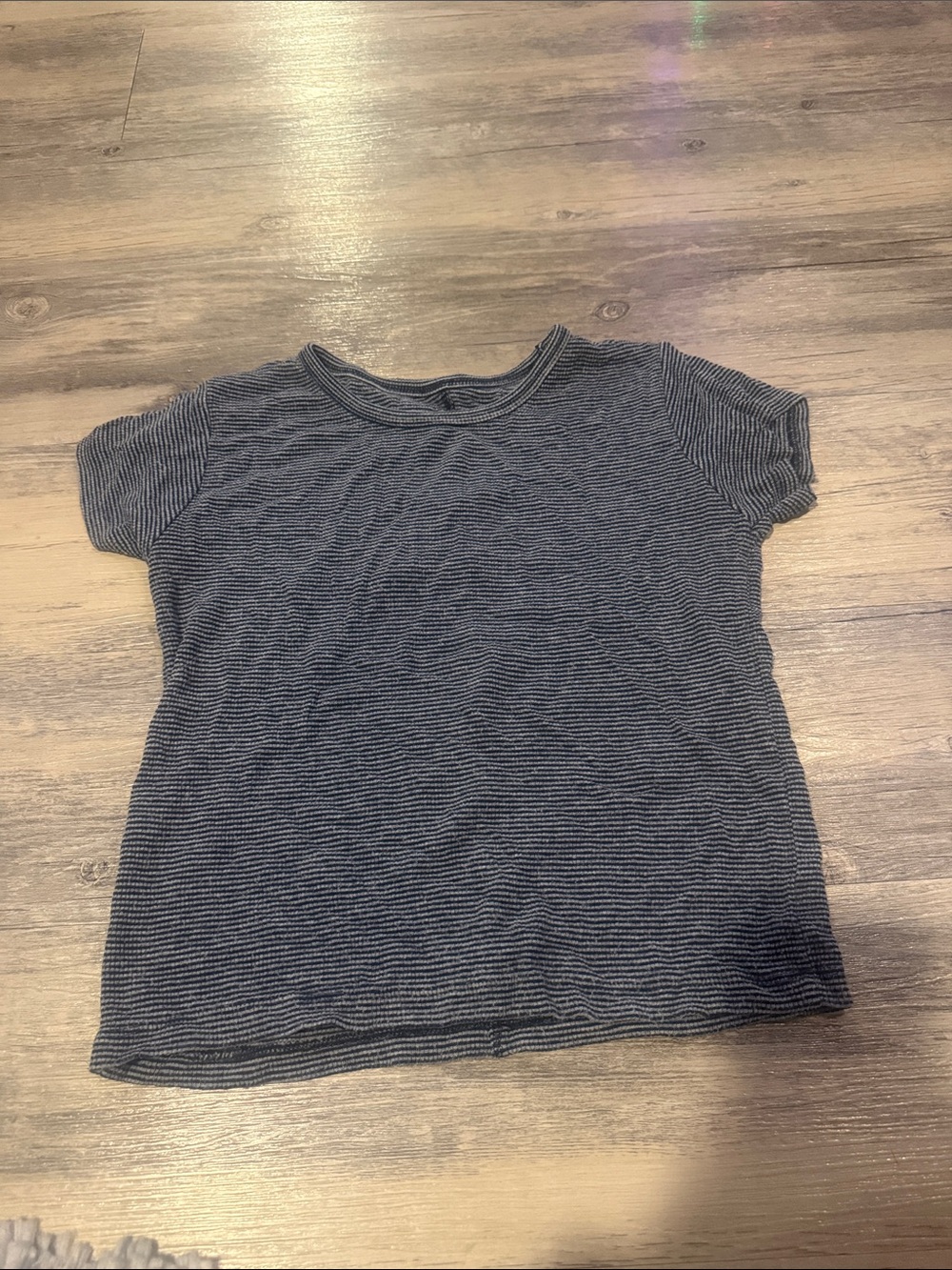 Brandy Melville Navy & White Thin Striped Crop Tee